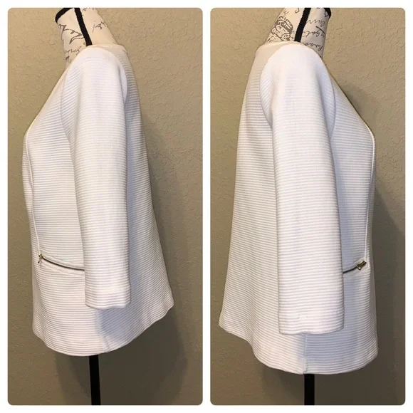 Boden Ottoman Ribbed Zipper Top Off White 3/4 Sleeve Round Neck Size 8 - Picture 2 of 6